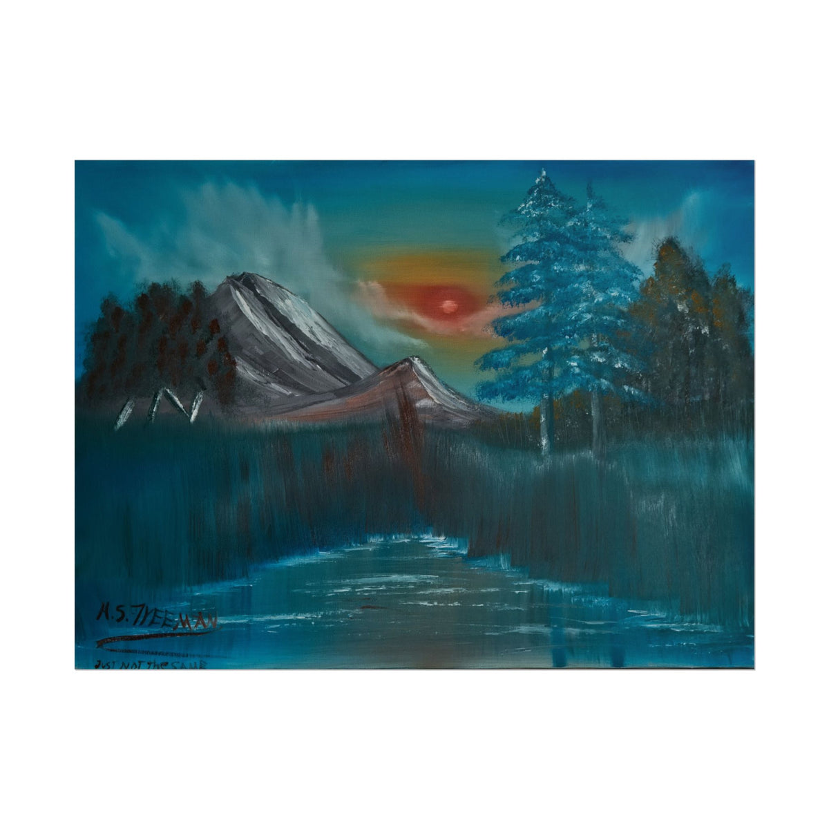 Mountain Sunset Art Poster - Tranquil Forest Lake Landscape Print