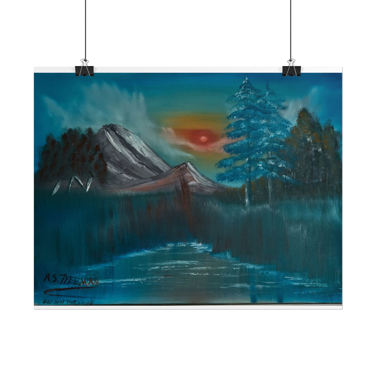 Mountain Sunset Art Poster - Tranquil Forest Lake Landscape Print