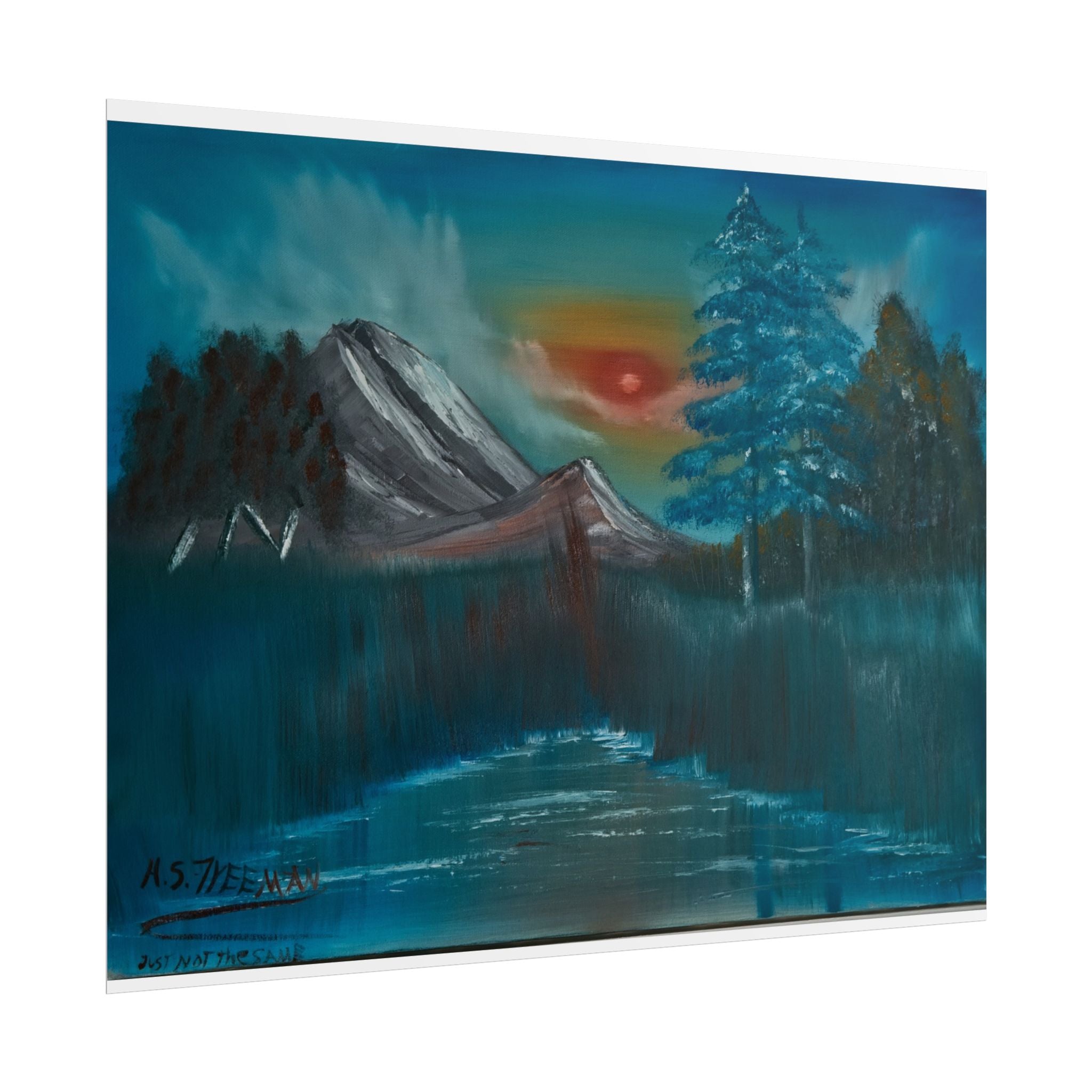 Mountain Sunset Art Poster - Tranquil Forest Lake Landscape Print