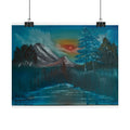 Mountain Sunset Art Poster - Tranquil Forest Lake Landscape Print