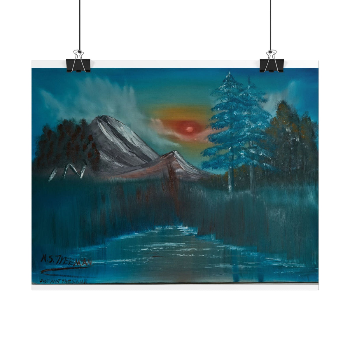 Mountain Sunset Art Poster - Tranquil Forest Lake Landscape Print