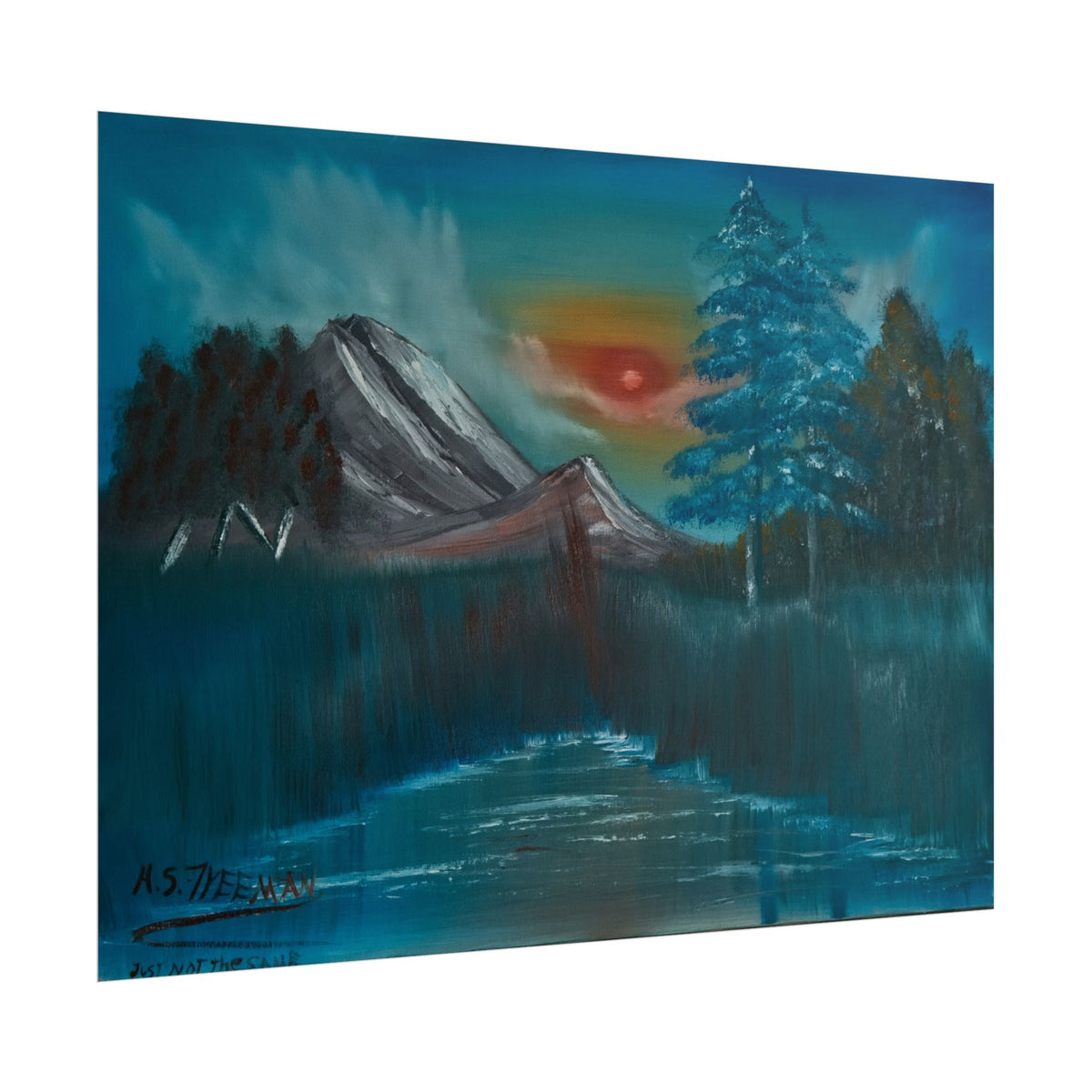 Mountain Sunset Art Poster - Tranquil Forest Lake Landscape Print