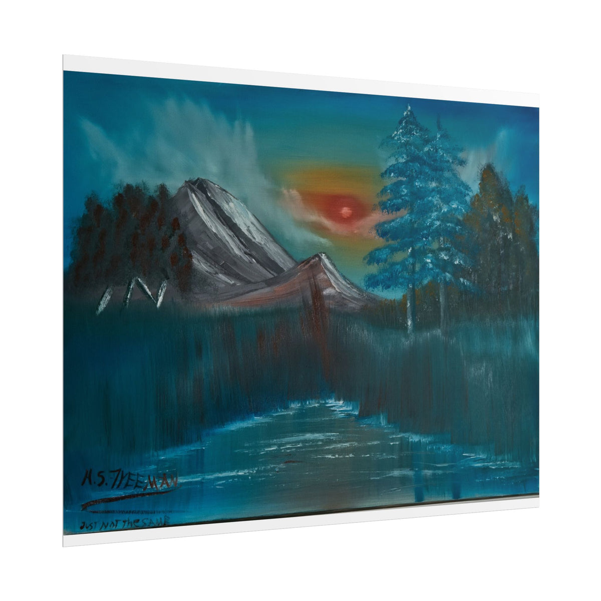 Mountain Sunset Art Poster - Tranquil Forest Lake Landscape Print